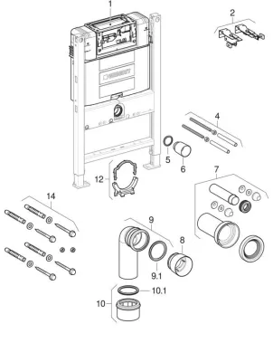 Ensemble des pièces détachées | Bâti-support Geberit Duofix Alpha 12 cm