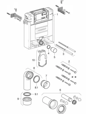 Ensemble des pièces détachées | Bâti-support Geberit Kombifix Alpha 12 cm