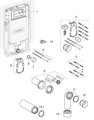 Ensemble des pièces détachées | Bâti-support Geberit Kombifix Alpha 8 cm