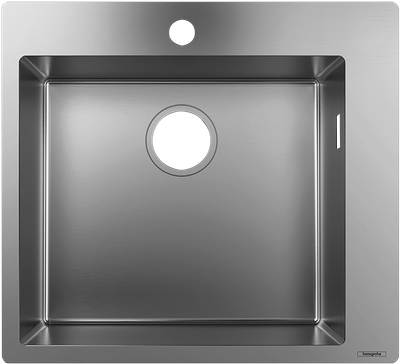 Évier de cuisine Hansgrohe encastré simple bac 45 cm sans égouttoir en acier inoxydable brossé