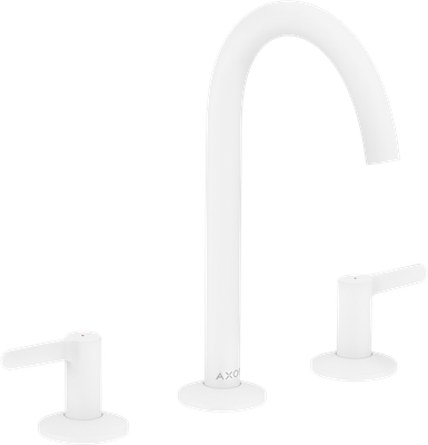 Mélangeur de lavabo 3 trous AXOR One 170 avec poignées manettes et bonde push-open en blanc mat