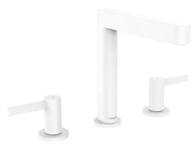 Mélangeur de lavabo 3 trous Hansgrohe Finoris 160 avec bonde push-open en blanc mat