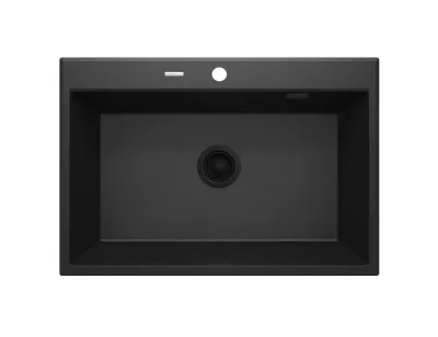 Deante Eridan Single Bowl Granite Undermount Kitchen Sink 70 x 52 cm in Metallic Graphite with Automatic Drain