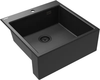 Deante Eridan Single Bowl Granite Kitchen Sink 60 x 61 cm in Metallic Graphite with Automatic Drainage
