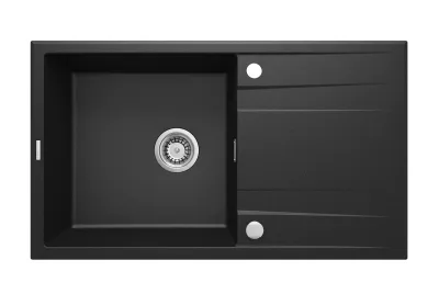 Built-in kitchen sink single bowl with drainer granite Deante Eridan 86 x 50 cm in metallic graphite with automatic drainage