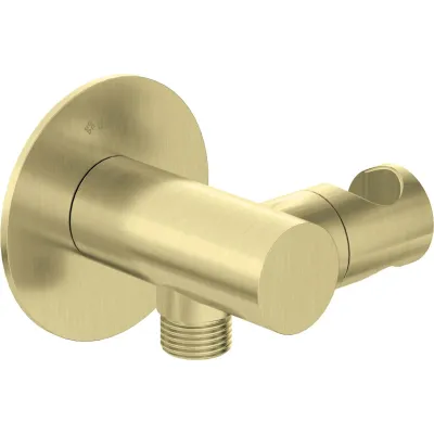 Deante Silia Round Connection Elbow with Brushed Gold Hand Shower Holder