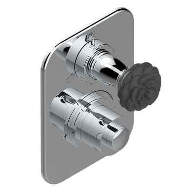 Set de finition THG pour douche thermostatique à encastrer 2 fonctions avec inverseur - Collection "Camélia Cristal Noir"