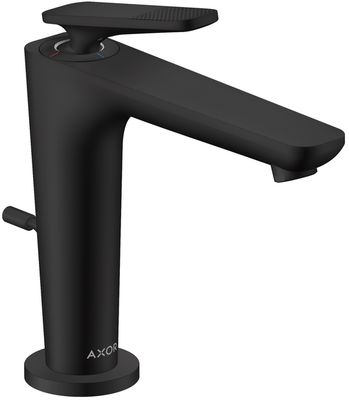 Mitigeur de lavabo AXOR Citterio C 125 CoolStart avec poignée manette coupe cubique et tirette et vidage en noir mat