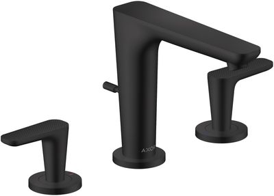 Mélangeur de lavabo 3 trous AXOR Citterio C 125 avec poignées manettes coupe cubique et tirette et vidage en noir mat