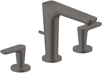 Mélangeur de lavabo 3 trous AXOR Citterio C 125 avec poignées manettes et tirette et vidage en noir chromé brossé