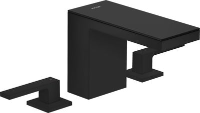 Mélangeur de lavabo 3 trous AXOR MyEdition 110 avec bonde push-open en noir mat / verre noir