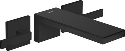 Mélangeur de lavabo 3 trous encastré AXOR MyEdition 221 avec bonde à écoulement libre en noir mat / verre noir