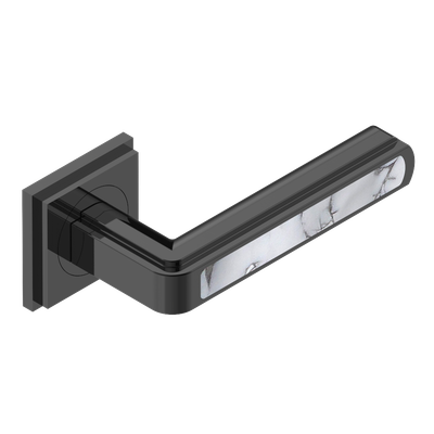 Paire de poignées de porte PVD bronze brown insert bianco carrara THG Paris - Collection "New York"