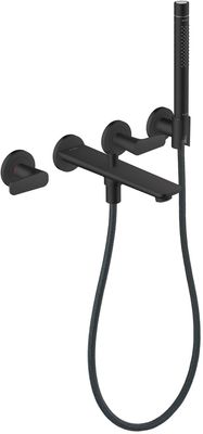 Mélangeur encastré de bain / douche 3 trous Axor Citterio C avec manettes coupe cubique en noir mat