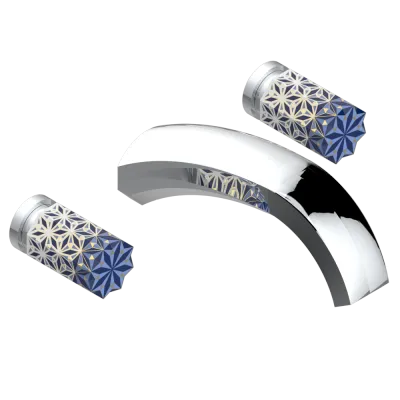 Mélangeur de lavabo THG encastré mural 3 trous, bec goliath - Collection "Nihal porcelaine bleue"