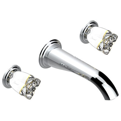 Mélangeur de lavabo THG encastré mural 3 trous, bec goliath - Collection "Pétale de Cristal Clair liseré doré"