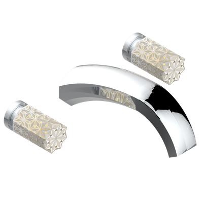 Mélangeur de lavabo THG encastré mural 3 trous, bec goliath - Collection "Nihal porcelaine ivoire"