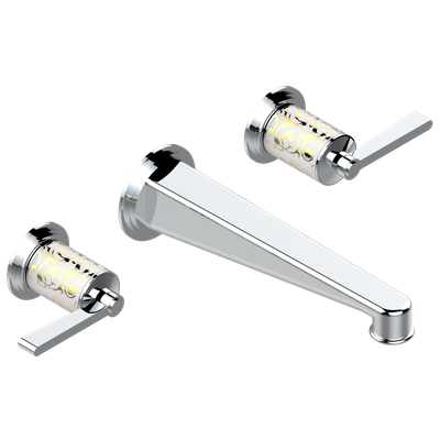 Mélangeur de lavabo THG encastré mural 3 trous, bec goliath - Collection "Froufrou à manettes"