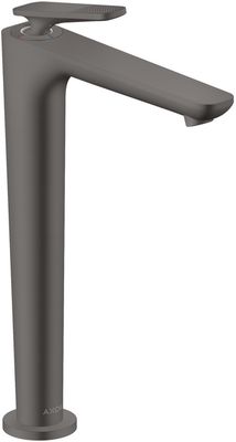 Mitigeur de lavabo AXOR Citterio C 250 surélevé CoolStart avec poignée manette coupe cubique et bonde à écoulement libre en noir chromé brossé