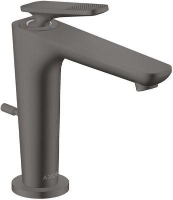Mitigeur de lavabo AXOR Citterio C 125 CoolStart avec poignée manette coupe cubique et tirette et vidage en noir chromé brossé