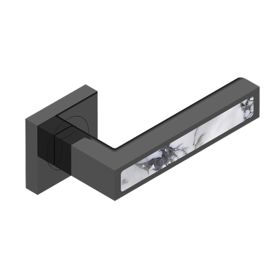 Paire de poignées de porte PVD bronze brown insert bianco carrara THG Paris - Collection "Genève"