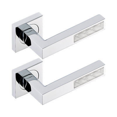 Paire de poignées de porte chromé insert Lalique THG Paris - collection "Genève"