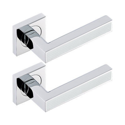 Paire de poignées de porte chromé insert guilloché wave THG Paris - Collection "Genève"