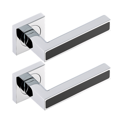 Paire de poignées de porte chromé insert onyx noir THG Paris - Collection "Genève"