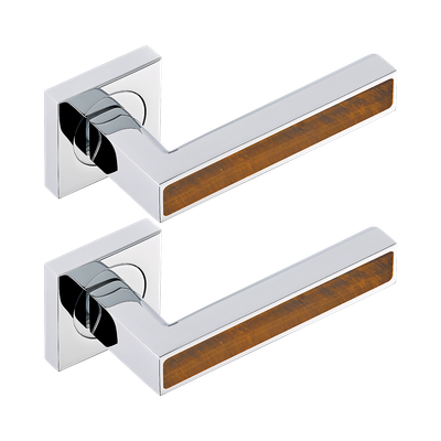 Paire de poignées de porte chromé insert œil de tigre THG Paris ​- Collection "Genève"