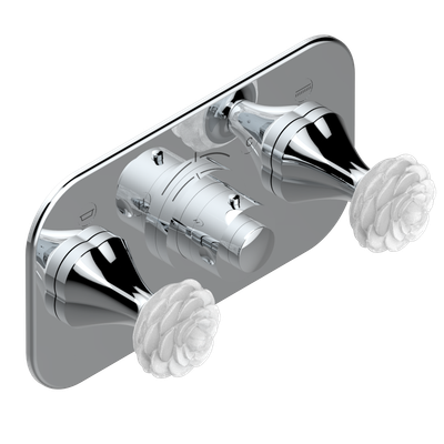 Set de finition THG pour douche thermostatique à encastrer avec deux robinets d'arrêt pour installation horizontale à 2 fonctions - Collection "Camélia Cristal Clair"