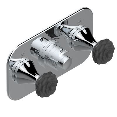 Set de finition THG pour douche thermostatique à encastrer avec deux robinets d'arrêt pour installation horizontale à 2 fonctions - Collection "Camélia Cristal Noir"