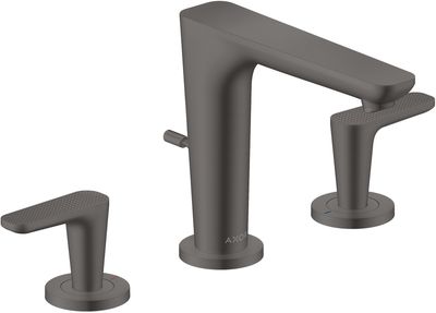 Mélangeur de lavabo 3 trous AXOR Citterio C 125 avec poignées manette coupe cubique et tirette et vidage en noir chromé brossé