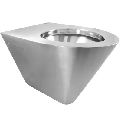 Cuvette suspendue anti-vandalisme Nofer, sortie horizontale, finition chromée satinée