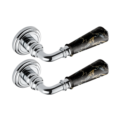 Paire de poignées de porte chromé insert Portoro THG Paris - Collection "London"