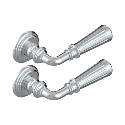 Paire de poignées de porte chromé contour rainuré ​THG Paris ​- Collection "London"