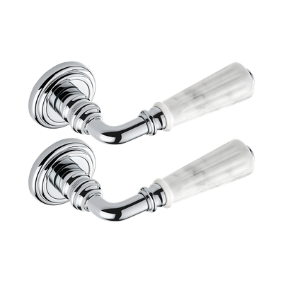 Paire de poignées de porte collection chromé insert Howlite rainuré THG Paris - Collection "London"