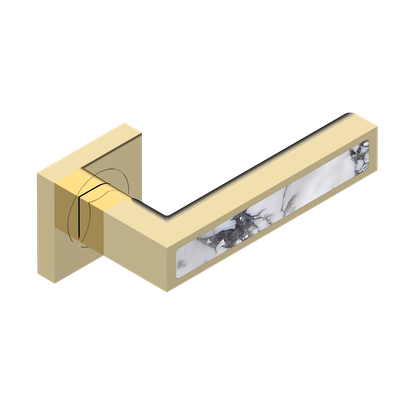 Paire de poignées de porte PVD doré insert bianco carrara THG Paris - Collection "Genève"