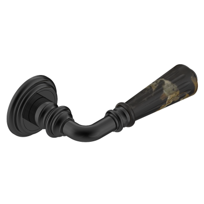 Paire de poignées de porte PVD bronze brown brown insert Portoro rainuré THG Paris - Collection "London"