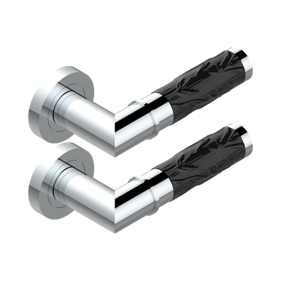 Paire de poignées de porte chromé contour bambou cristal noir THG Paris - Collection "Paris"