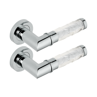 Paire de poignées de porte chromé contour bambou cristal clair THG Paris - Collection "Paris"