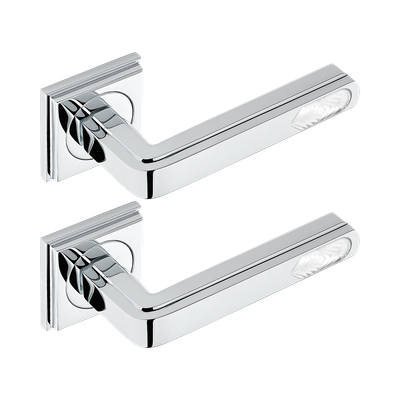 Paire de poignées de porte chromé insert cristal Lalique​ THG Paris - Collection "New York"