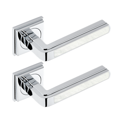 Paire de poignées de porte chromé insert bianco carrara THG Paris - Collection "New York"
