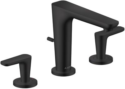 Mélangeur de lavabo 3 trous AXOR Citterio C 125 avec poignées manettes et tirette et vidage en noir mat