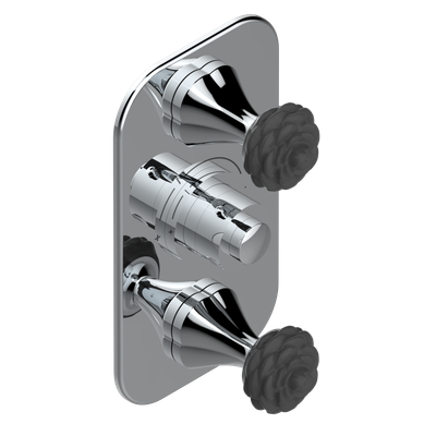 Set de finition THG pour douche thermostatique à encastrer avec deux robinets d'arrêt à 2 fonctions - Collection " Camélia Cristal Noir "
