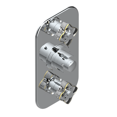 Set de finition THG pour douche thermostatique à encastrer avec deux robinets d'arrêt à 2 fonctions - Collection "Pétale de Cristal Clair liseré doré"