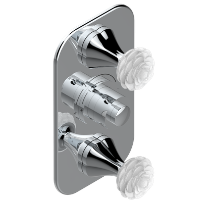 Set de finition THG pour douche thermostatique à encastrer avec deux robinets d'arrêt à 2 fonctions - Collection " Camélia Cristal Clair "