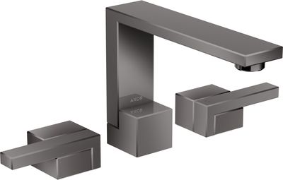 Mélangeur de lavabo 3 trous Axor Edge 130, avec bonde push-open en noir chromé poli