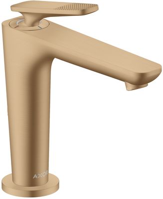 Mitigeur de lavabo AXOR Citterio C 125 CoolStart avec poignée manette coupe cubique et bonde à écoulement libre en bronze brossé