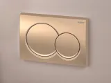 Plaque de commande de chasse d'eau ronde Geberit Alpha01, rouge or brossé, bouton de double chasse, panneau de commande mural pour toilettes.