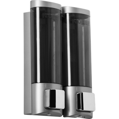 Distributeur de savon liquide double Nofer montage mural en chromé satiné
